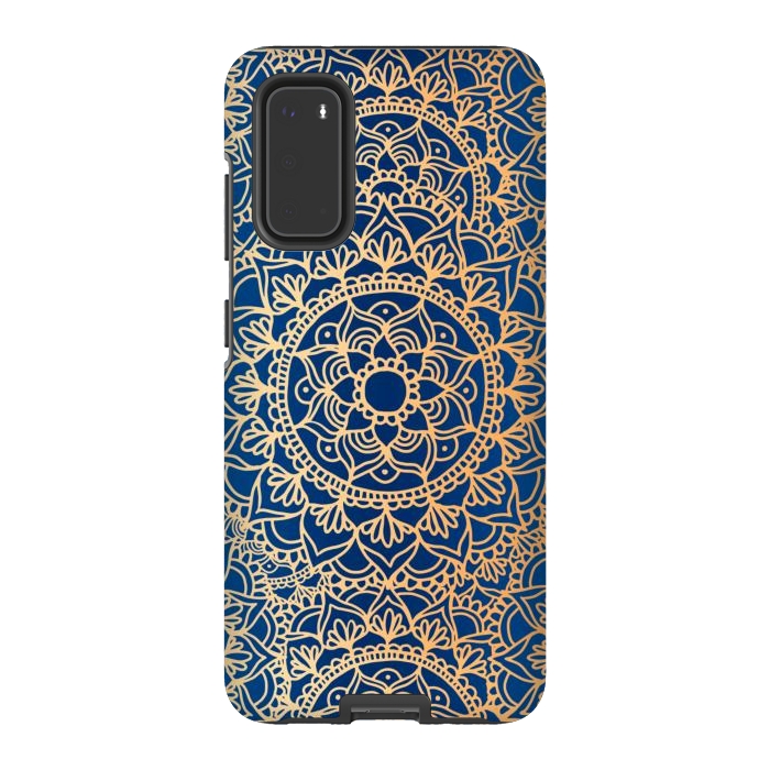 Galaxy S20 StrongFit Blue and Yellow Mandala Pattern by Julie Erin Designs