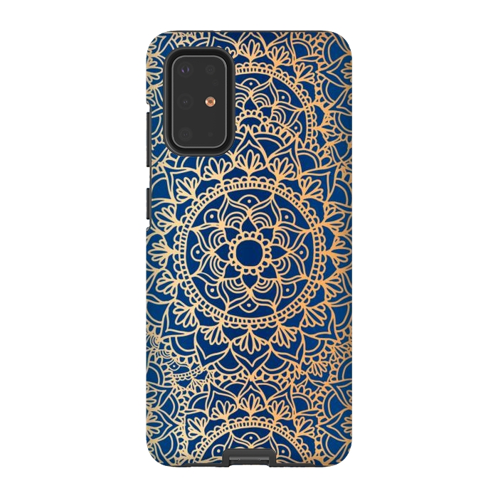Galaxy S20 Plus StrongFit Blue and Yellow Mandala Pattern by Julie Erin Designs