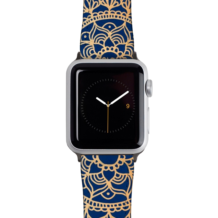 Watch 38mm / 40mm Strap PU leather Blue and Yellow Mandala Pattern by Julie Erin Designs