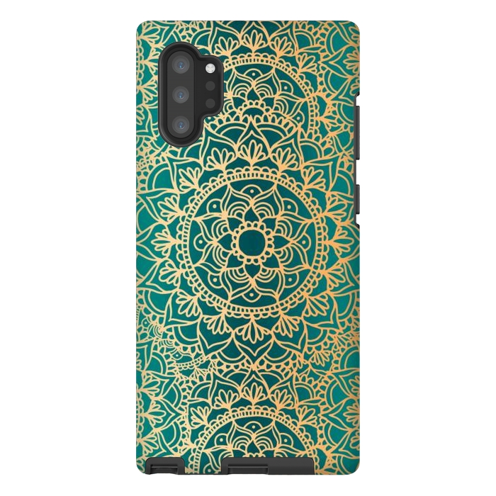 Galaxy Note 10 plus StrongFit Teal Green and Yellow Mandala Pattern by Julie Erin Designs