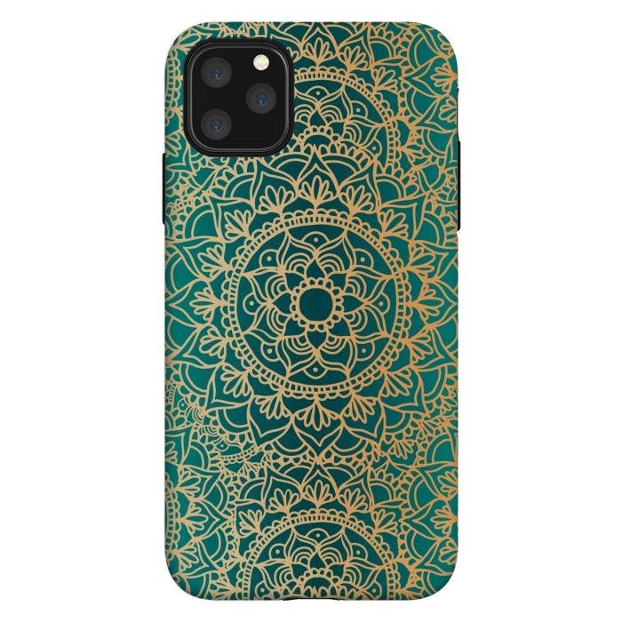 iPhone 11 Pro Max StrongFit Teal Green and Yellow Mandala Pattern by Julie Erin Designs