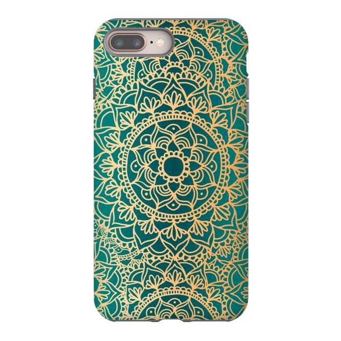 iPhone 7 plus StrongFit Teal Green and Yellow Mandala Pattern by Julie Erin Designs