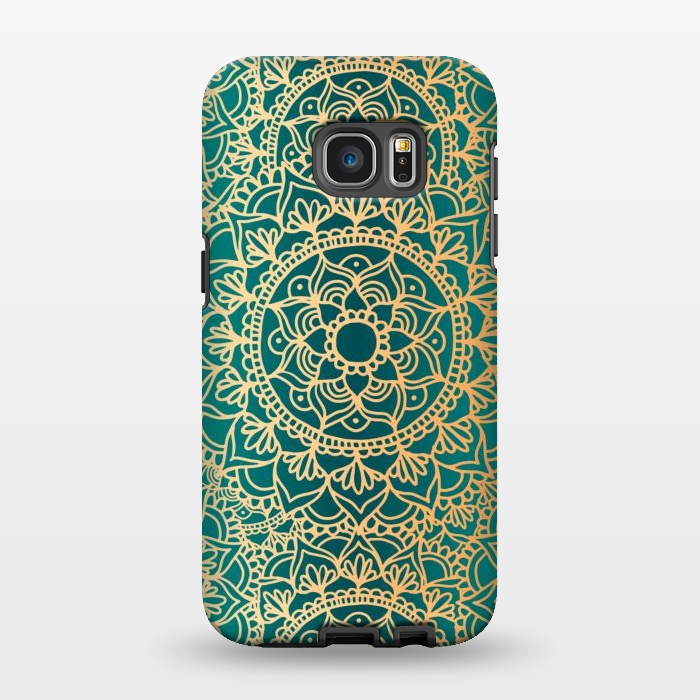 Galaxy S7 EDGE StrongFit Teal Green and Yellow Mandala Pattern by Julie Erin Designs