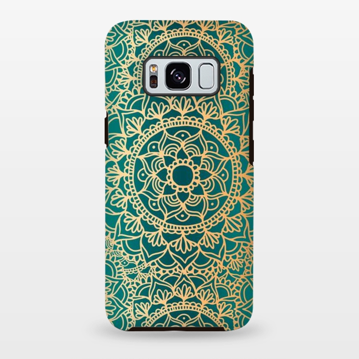 Galaxy S8 plus StrongFit Teal Green and Yellow Mandala Pattern by Julie Erin Designs