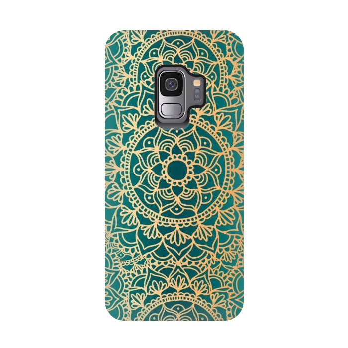 Galaxy S9 StrongFit Teal Green and Yellow Mandala Pattern by Julie Erin Designs