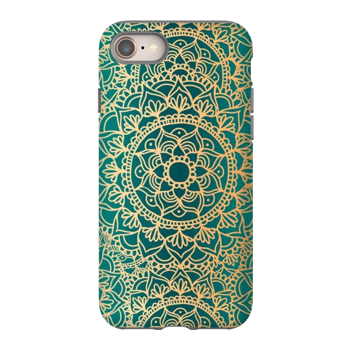 iPhone 8 StrongFit Teal Green and Yellow Mandala Pattern by Julie Erin Designs