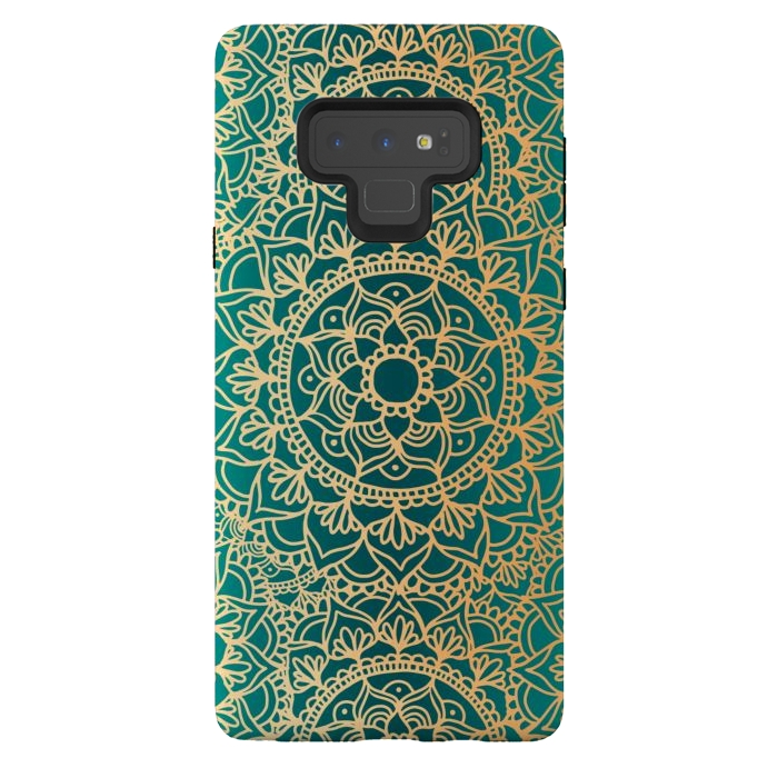 Galaxy Note 9 StrongFit Teal Green and Yellow Mandala Pattern by Julie Erin Designs