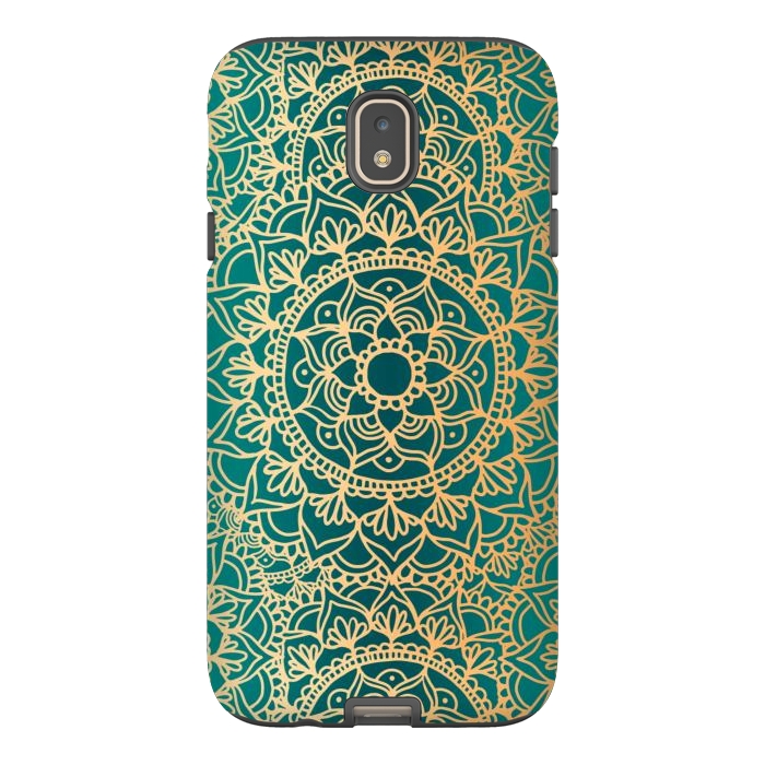 Galaxy J7 StrongFit Teal Green and Yellow Mandala Pattern by Julie Erin Designs