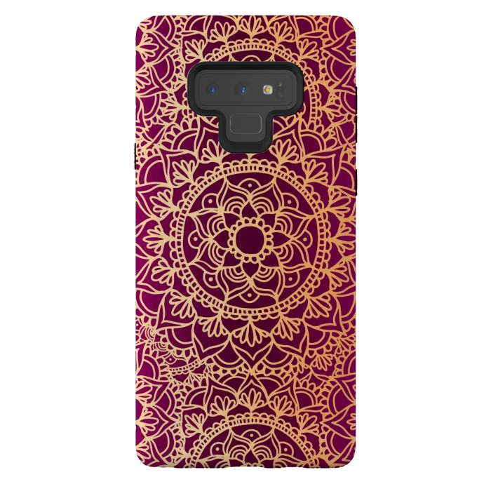 Galaxy Note 9 StrongFit Pink and Yellow Mandala Pattern by Julie Erin Designs