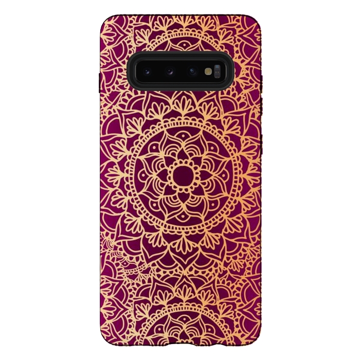 Galaxy S10 plus StrongFit Pink and Yellow Mandala Pattern by Julie Erin Designs
