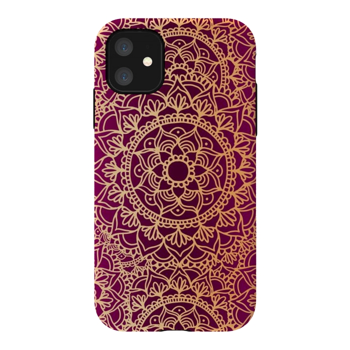 iPhone 11 StrongFit Pink and Yellow Mandala Pattern by Julie Erin Designs