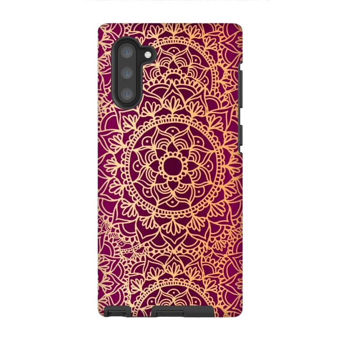 Galaxy Note 10 StrongFit Pink and Yellow Mandala Pattern by Julie Erin Designs