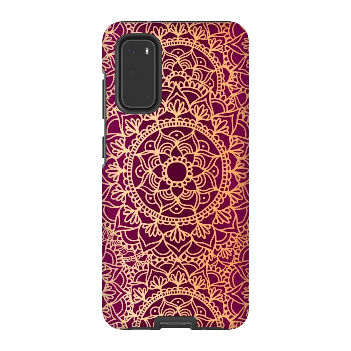 Galaxy S20 StrongFit Pink and Yellow Mandala Pattern by Julie Erin Designs