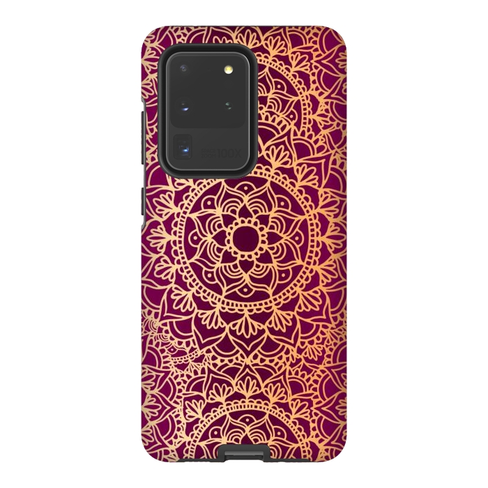 Galaxy S20 Ultra StrongFit Pink and Yellow Mandala Pattern by Julie Erin Designs