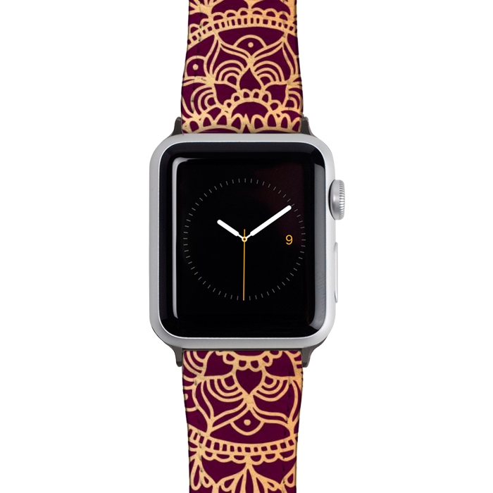 Watch 38mm / 40mm Strap PU leather Pink and Yellow Mandala Pattern by Julie Erin Designs