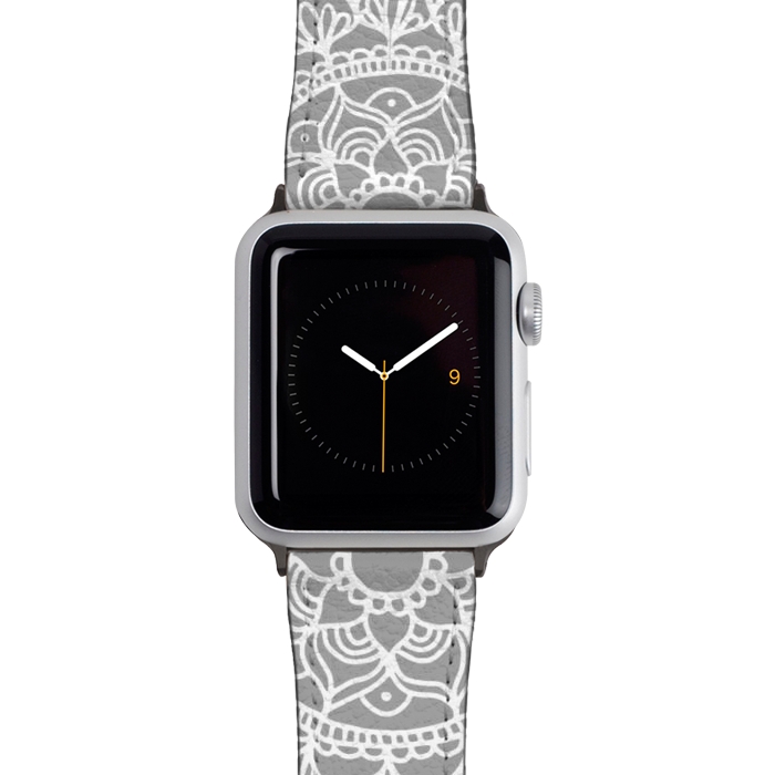 Watch 38mm / 40mm Strap PU leather White and Gray Mandala Pattern by Julie Erin Designs