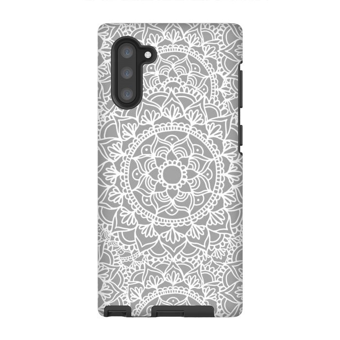 Galaxy Note 10 StrongFit White and Gray Mandala Pattern by Julie Erin Designs