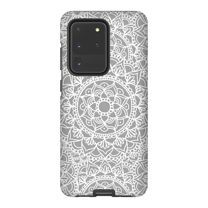 Galaxy S20 Ultra StrongFit White and Gray Mandala Pattern by Julie Erin Designs