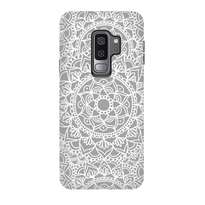 Galaxy S9 plus StrongFit White and Gray Mandala Pattern by Julie Erin Designs