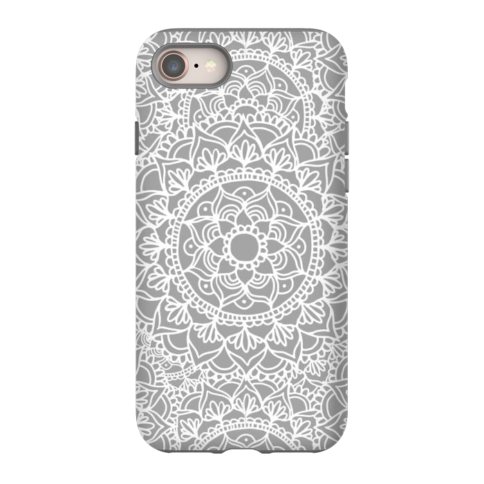 iPhone 8 StrongFit White and Gray Mandala Pattern by Julie Erin Designs