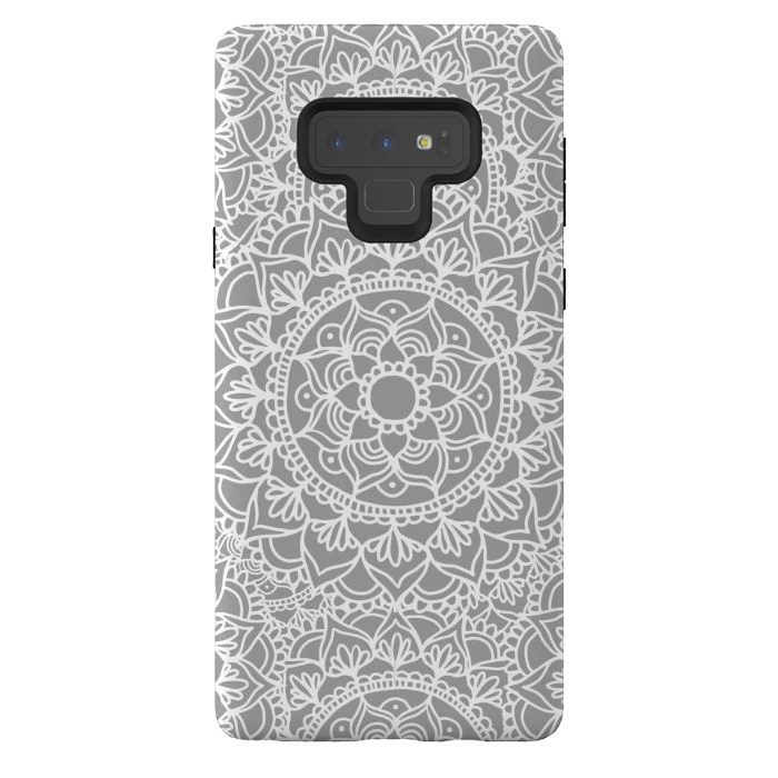 Galaxy Note 9 StrongFit White and Gray Mandala Pattern by Julie Erin Designs