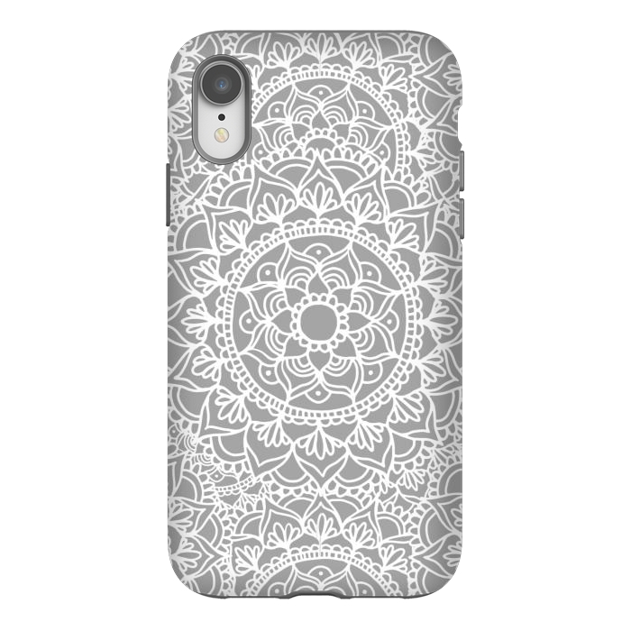 iPhone Xr StrongFit White and Gray Mandala Pattern by Julie Erin Designs