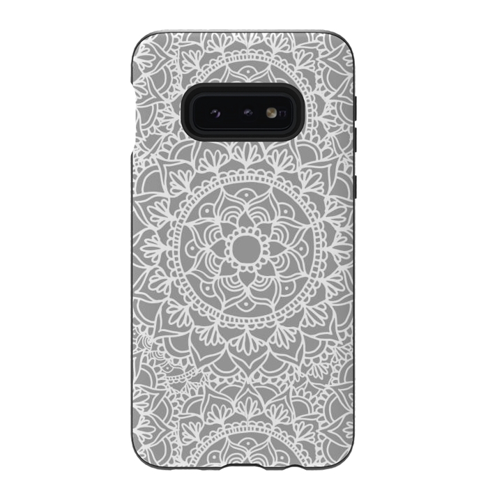 Galaxy S10e StrongFit White and Gray Mandala Pattern by Julie Erin Designs