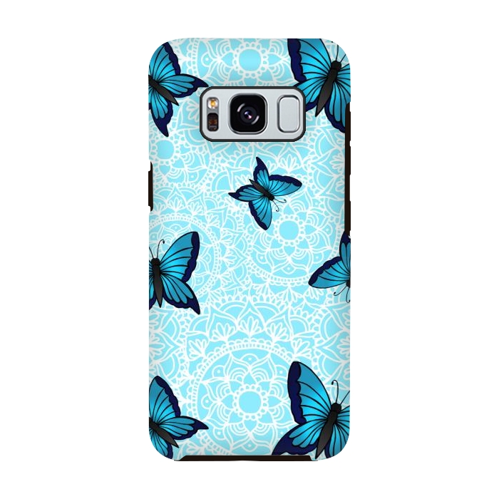 Galaxy S8 StrongFit Blue Butterfly Mandala Pattern by Julie Erin Designs