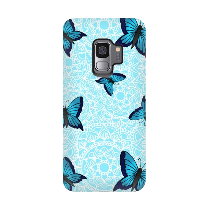 Galaxy S9 StrongFit Blue Butterfly Mandala Pattern by Julie Erin Designs