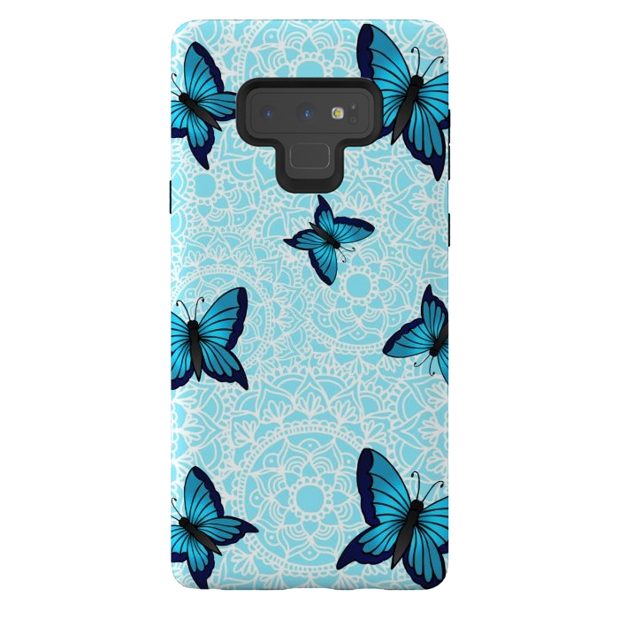 Galaxy Note 9 StrongFit Blue Butterfly Mandala Pattern by Julie Erin Designs