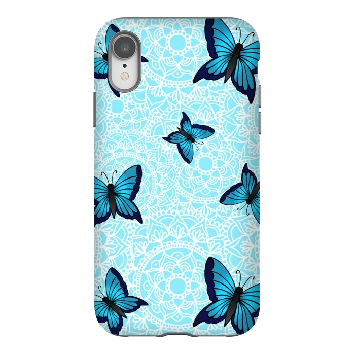 iPhone Xr StrongFit Blue Butterfly Mandala Pattern by Julie Erin Designs