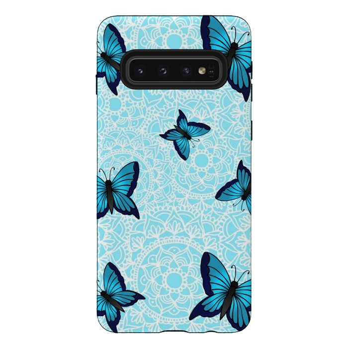 Galaxy S10 StrongFit Blue Butterfly Mandala Pattern by Julie Erin Designs