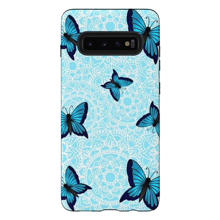 Galaxy S10 plus StrongFit Blue Butterfly Mandala Pattern by Julie Erin Designs
