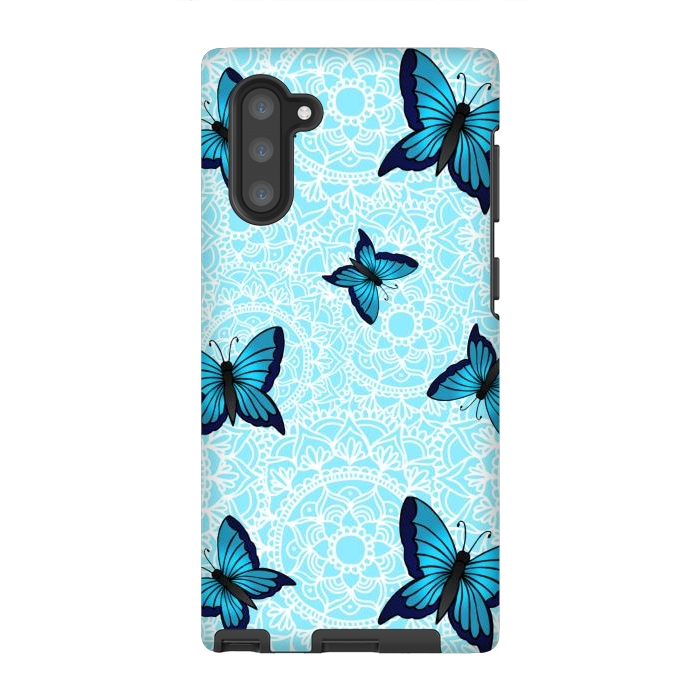 Galaxy Note 10 StrongFit Blue Butterfly Mandala Pattern by Julie Erin Designs