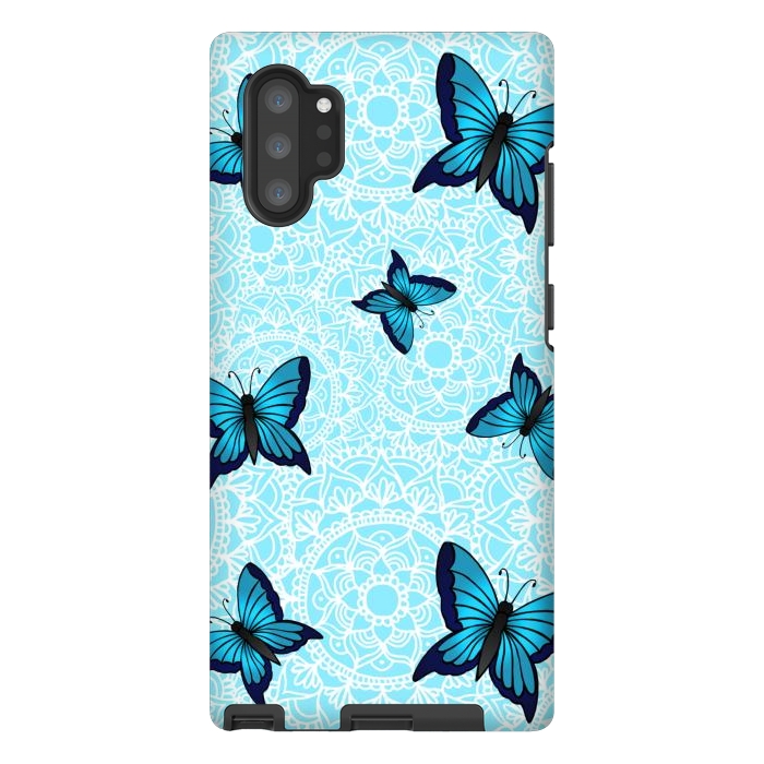 Galaxy Note 10 plus StrongFit Blue Butterfly Mandala Pattern by Julie Erin Designs