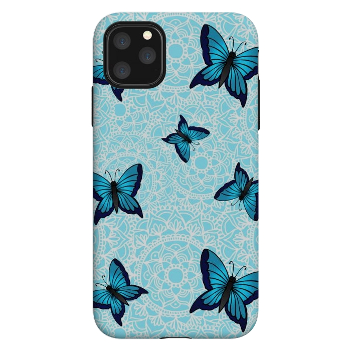 iPhone 11 Pro Max StrongFit Blue Butterfly Mandala Pattern by Julie Erin Designs