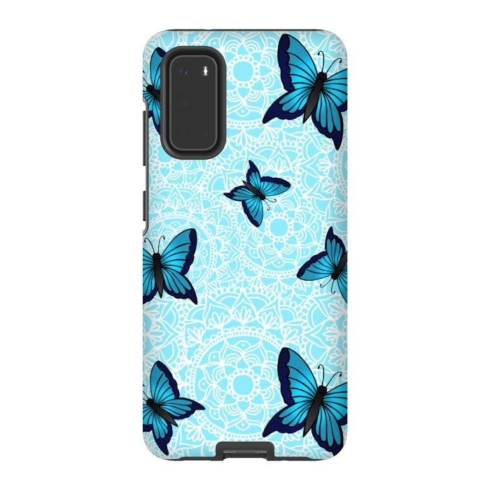Galaxy S20 StrongFit Blue Butterfly Mandala Pattern by Julie Erin Designs