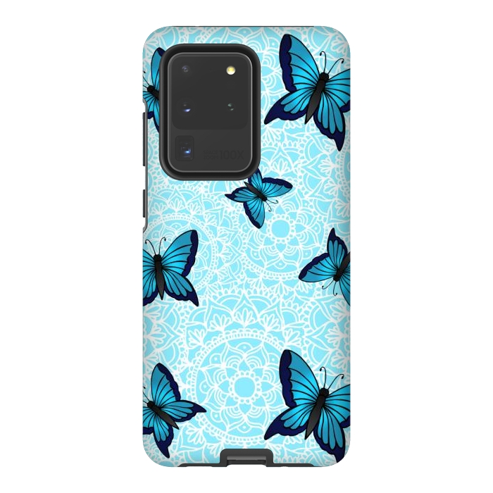 Galaxy S20 Ultra StrongFit Blue Butterfly Mandala Pattern by Julie Erin Designs