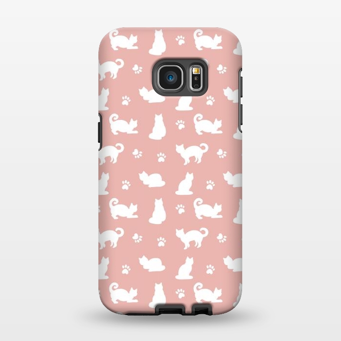 Galaxy S7 EDGE StrongFit Pink and White Cat Pattern by Julie Erin Designs