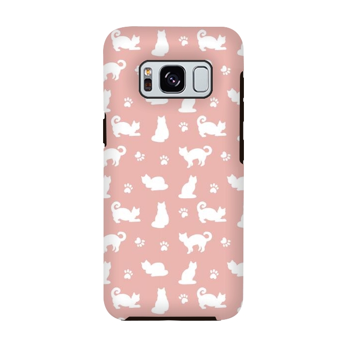 Galaxy S8 StrongFit Pink and White Cat Pattern by Julie Erin Designs