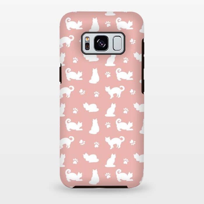 Galaxy S8 plus StrongFit Pink and White Cat Pattern by Julie Erin Designs