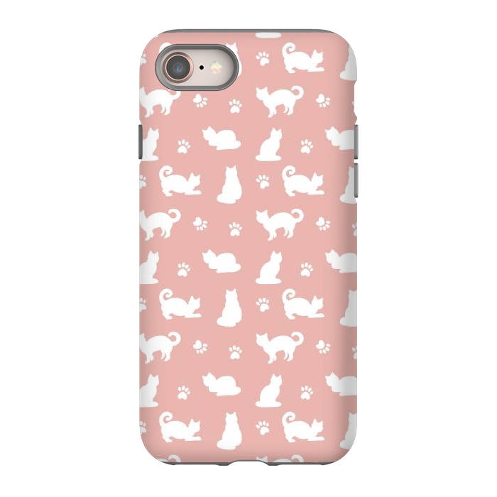 iPhone 8 StrongFit Pink and White Cat Pattern by Julie Erin Designs