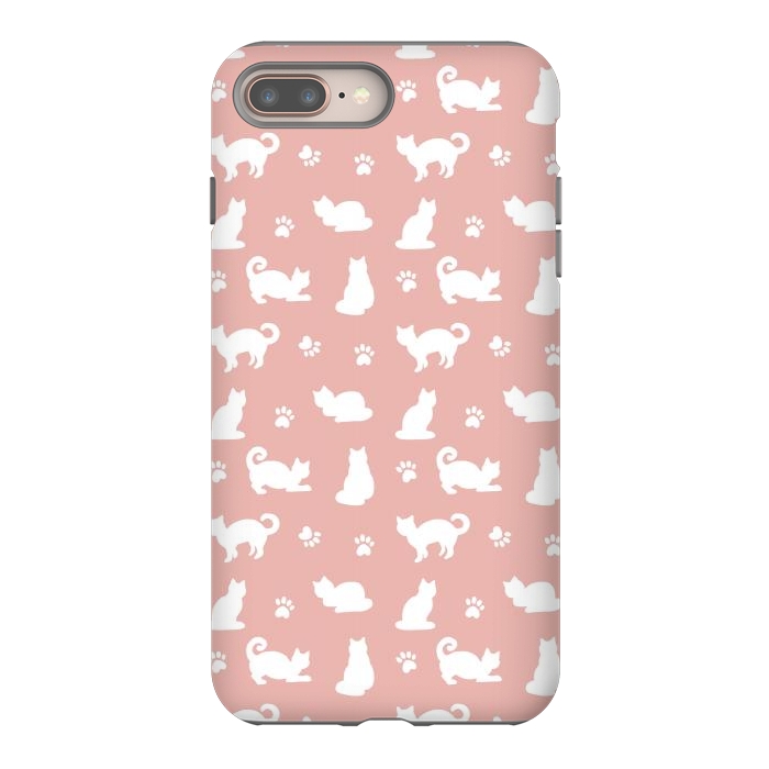 iPhone 8 plus StrongFit Pink and White Cat Pattern by Julie Erin Designs