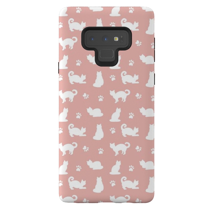 Galaxy Note 9 StrongFit Pink and White Cat Pattern by Julie Erin Designs