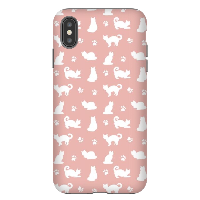 iPhone Xs Max StrongFit Pink and White Cat Pattern by Julie Erin Designs