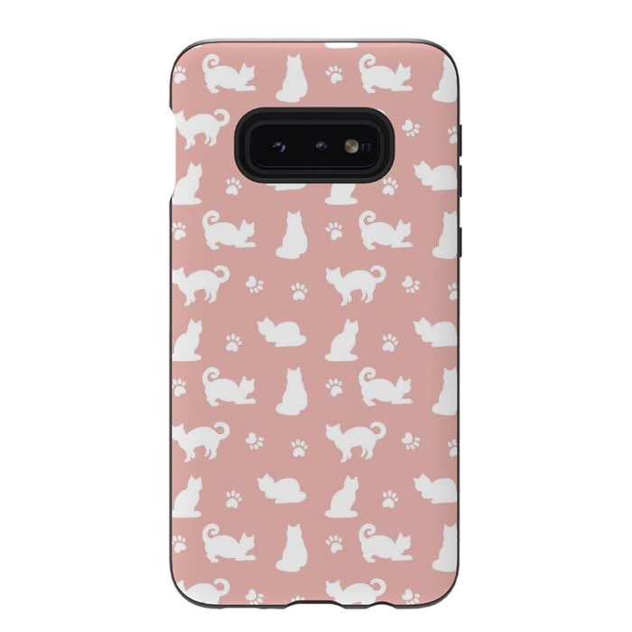 Galaxy S10e StrongFit Pink and White Cat Pattern by Julie Erin Designs