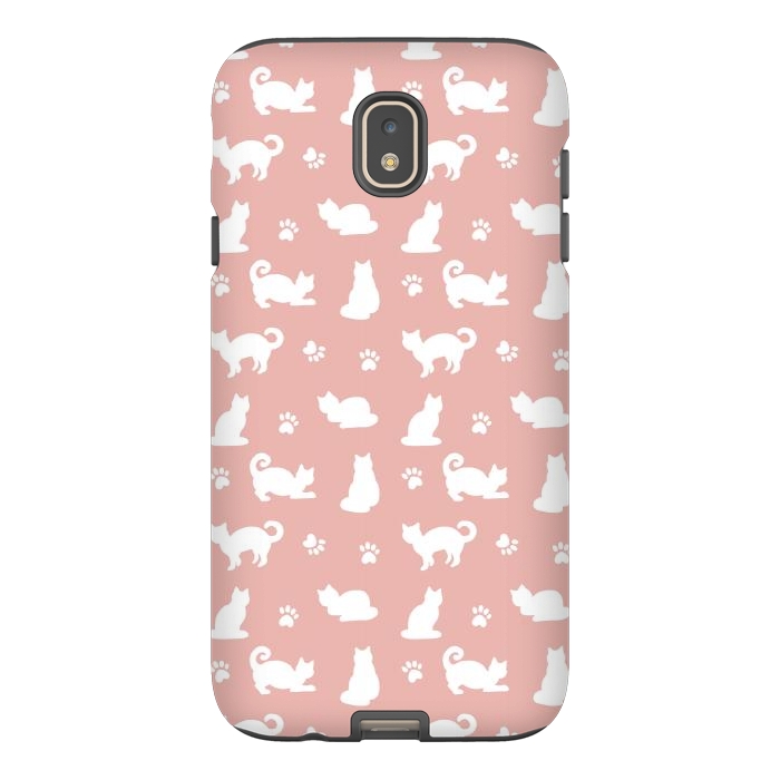 Galaxy J7 StrongFit Pink and White Cat Pattern by Julie Erin Designs