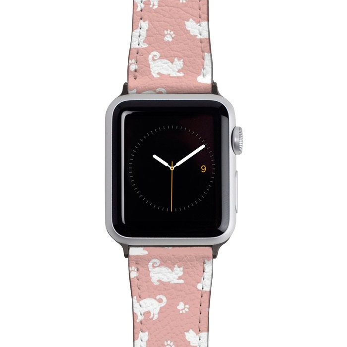 Watch 38mm / 40mm Strap PU leather Pink and White Cat Pattern by Julie Erin Designs