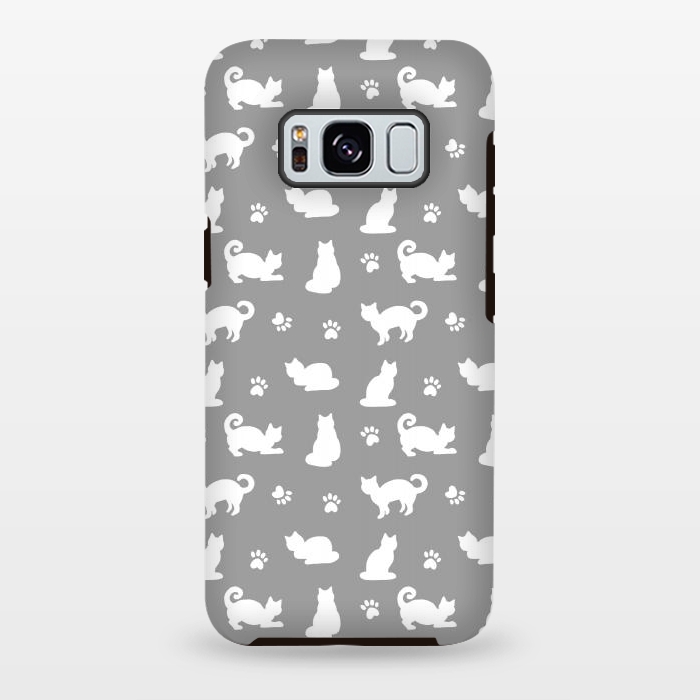 Galaxy S8 plus StrongFit White and Gray Cat Pattern by Julie Erin Designs