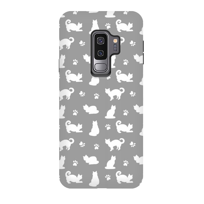 Galaxy S9 plus StrongFit White and Gray Cat Pattern by Julie Erin Designs